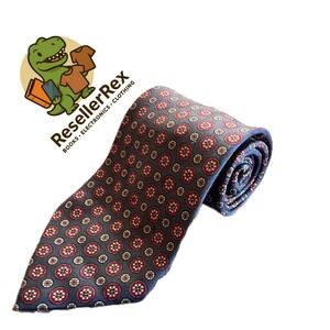 Savile Row Mens Geometric Silk Tie Blue Red Pattern Necktie